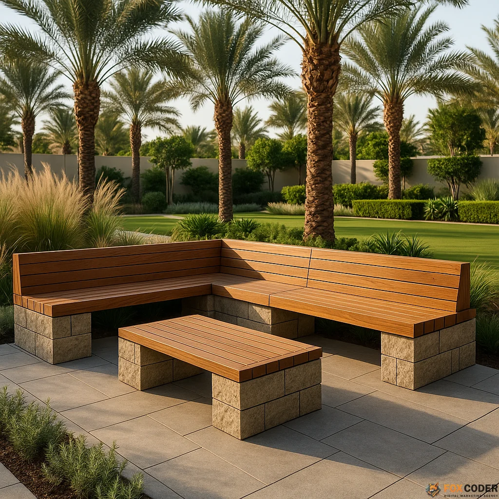 تنفيذ جلسات حدائق خشب وحجر تناسب الأجواء الحارة